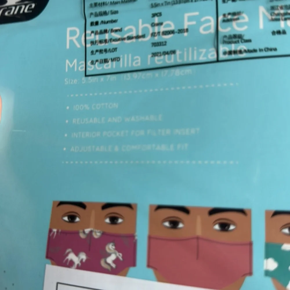 NWT Crane Youth 3-pack reusable face mask unicorn, clouds and coral